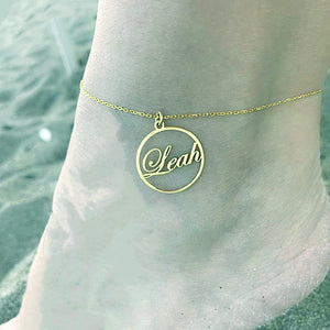 Best Friend Gift Boho Personalized Name Anklet For Women Foot Jewelry Beach Custom Gift Nameplate Circle Charm Barefoot Sandals