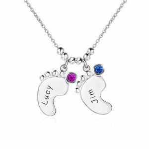 Personalized Birthstone Little Feet Artistical Name & Birthstone Necklace