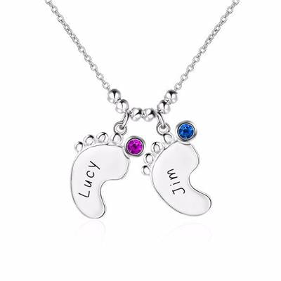 Image of Personalized Birthstone Little Feet Artistical Name & Birthstone Necklace