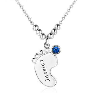 Personalized Birthstone Little Feet Artistical Engraved Necklace