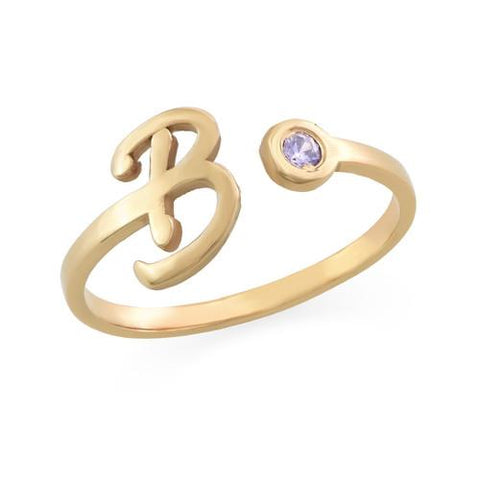 Image of Open Initial Ring With Birthstone