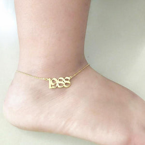 Foot Jewelry Silver Gold Filled Custom Old English Number Anklet Bracelet Personalized Special Dates Cavigliera Birthday Gift