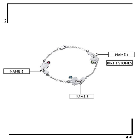 Image of Cute Baby Feet Design Bracelet with Names & Birthstones