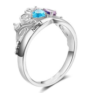 Artistic Crown Ring Engraved with Names & Birthstones