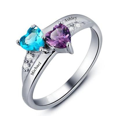 Image of Promise Rings Birthstone Engrave Name Heart