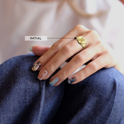 Image of Heart Shaped Signet Ring with Initial