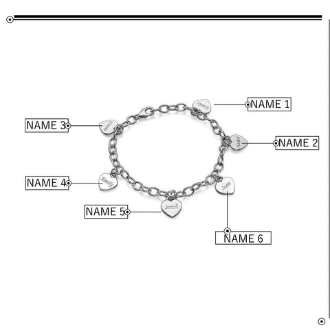 Image of Mother's Personalized Heart Charm Bracelet