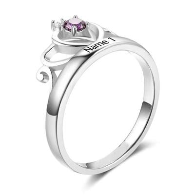 Image of Personalise Gift Classic Crown Engraved Birthstone Ring