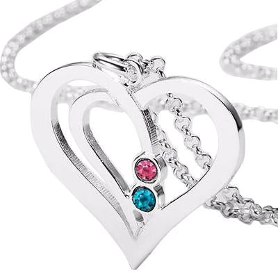 Image of Lovers Birthstones Engraved Pendant Personalized Necklace