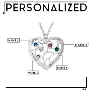 Heart Shaped Family Tree Necklace with birthstones