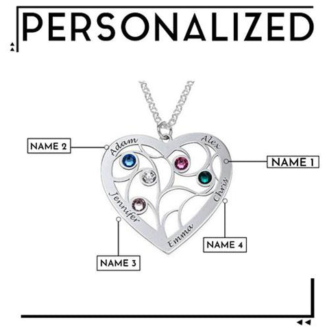 Image of Heart Shaped Family Tree Necklace with birthstones