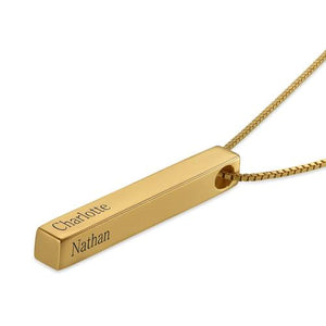 Modern 3D Engraved Bar Necklace with Multiple Names