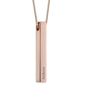 Stylish Engraved 3D Bar Necklace in Silver