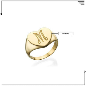 Heart Shaped Signet Ring with Initial