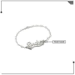 Side Heart Silver Name Bracelet / Anklet