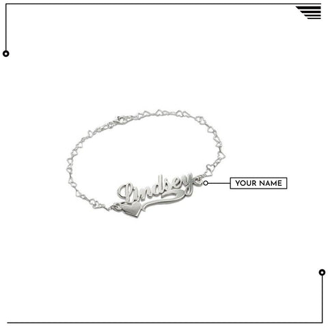 Image of Side Heart Silver Name Bracelet / Anklet