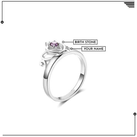 Image of Personalise Gift Classic Crown Engraved Birthstone Ring