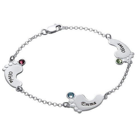 Image of Cute Baby Feet Design Bracelet with Names & Birthstones