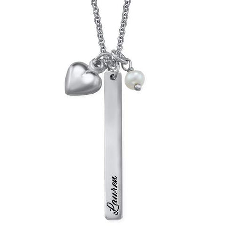 Image of Glamorous Bar Necklace with Heart Charm and Birthstone