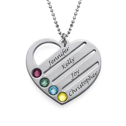 Image of Birthstone Heart Necklace with Engraved Names