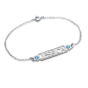 Cut Out Name Bracelet with Birthstones