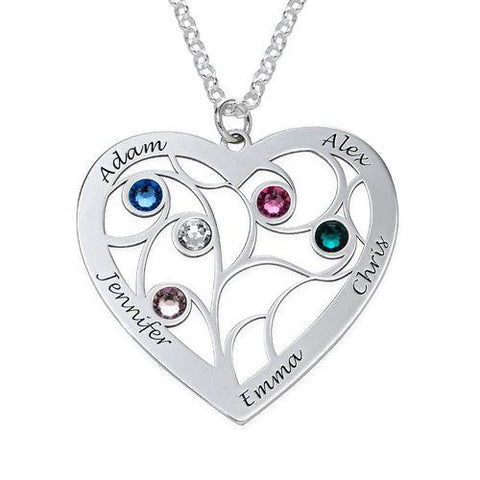 Image of Heart Shaped Family Tree Necklace with birthstones