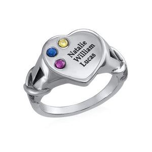 Heart Shaped Signet Mothers Ring with Birthstones