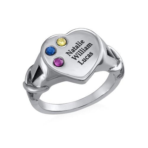 Image of Heart Shaped Signet Mothers Ring with Birthstones