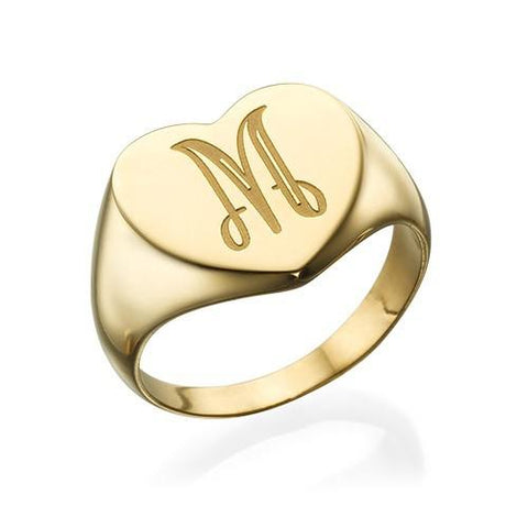 Image of Heart Shaped Signet Ring with Initial