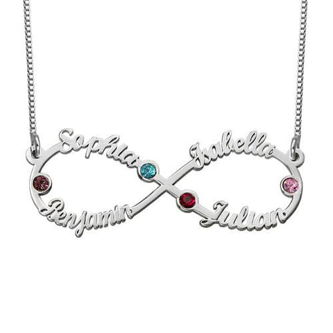 Image of Infinity 4 Names Necklace with Birthstones