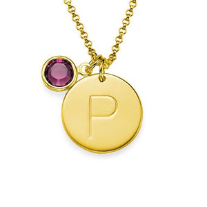 Cute Initial Charm Pendant With a Birthstone