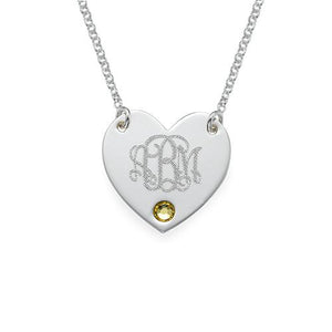 Monogram Heart Necklace with Birthstone