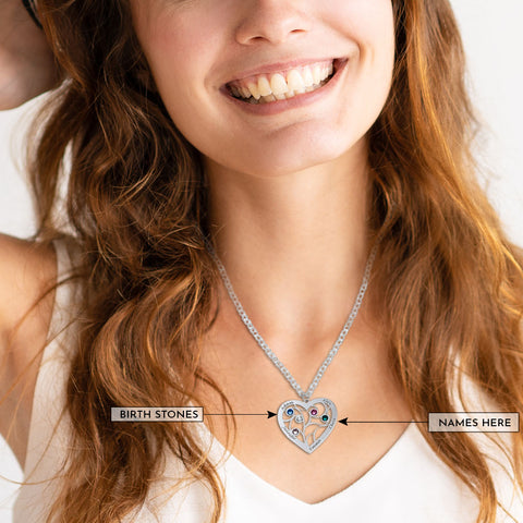 Image of Heart Shaped Family Tree Necklace with birthstones