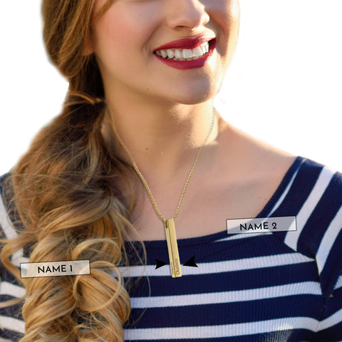 Image of Modern 3D Engraved Bar Necklace with Multiple Names