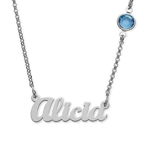 Image of Name Necklace in Silver with One Birthstone