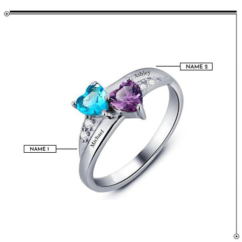 Image of Promise Rings Birthstone Engrave Name Heart