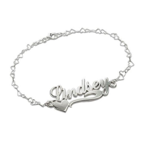 Image of Side Heart Silver Name Bracelet / Anklet