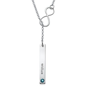 Vertical Bar Necklace with Infinity Charm and a Birthstone