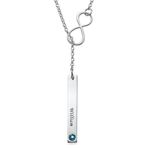 Image of Vertical Bar Necklace with Infinity Charm and a Birthstone