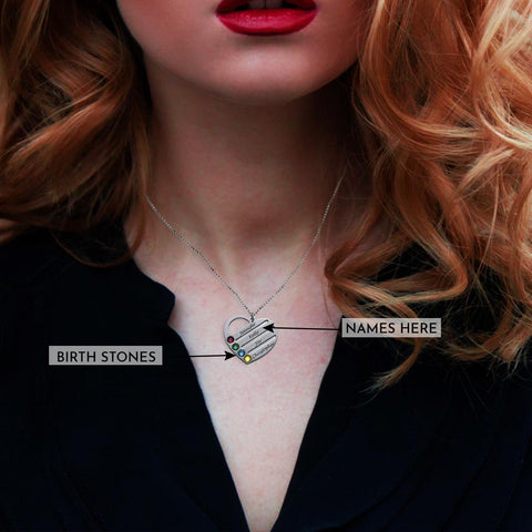 Image of Birthstone Heart Necklace with Engraved Names