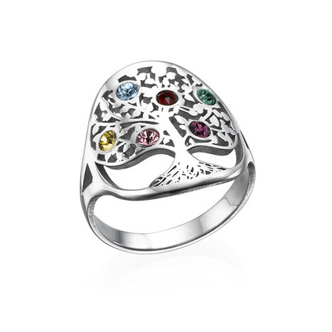 Image of Family Tree Ring with Birthstones