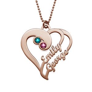 Personalized Double Heart Necklace with Birthstones