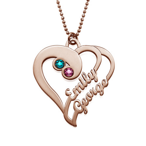 Image of Personalized Double Heart Necklace with Birthstones