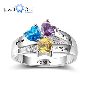 Personalized Engrave Birthstone Jewelry DIY 925 Sterling Silver Heart Stone Name Ring Best Christmas Gift (JewelOra RI102403)