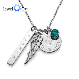 Personalized 925 Sterling Silver Birthstone Article Name Brand With Wings Necklace DIY Name jewelry Gift (JewelOra NE101377)