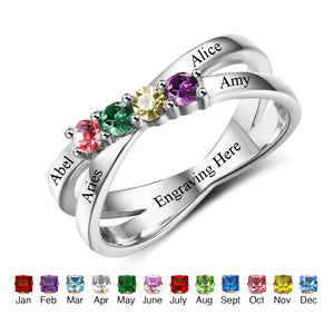 Personalized Jewelry Birthstone Rings Engrave Names Custom 925 Sterling Silver Rings For Mothers Family (RI102509)