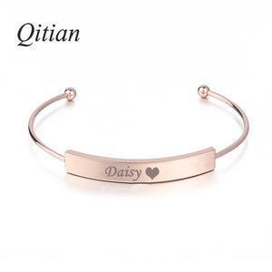 Qitian  Personalized Custom Rose Gold Bangles Engraved Name Letters Date Open Bangles & Bracelets DIY Jewelry