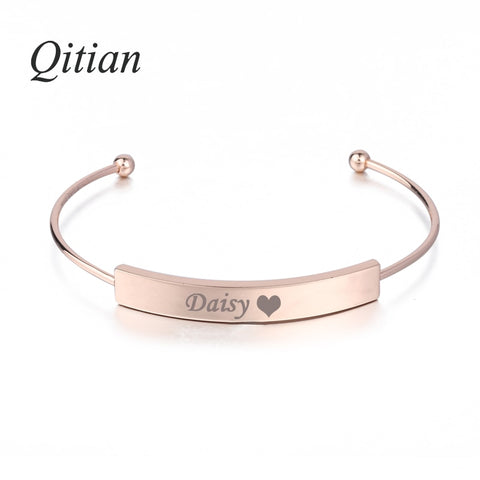 Image of Qitian  Personalized Custom Rose Gold Bangles Engraved Name Letters Date Open Bangles & Bracelets DIY Jewelry