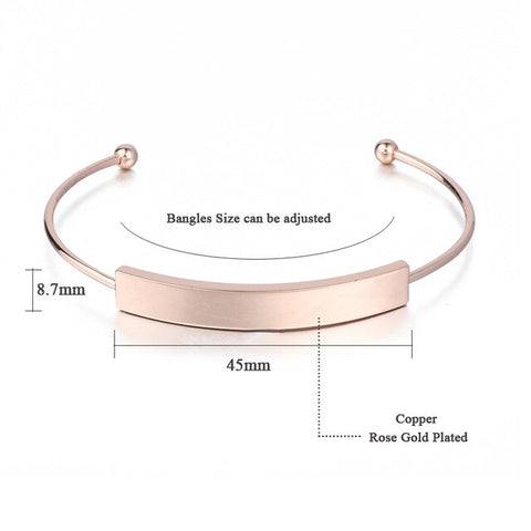 Image of Qitian  Personalized Custom Rose Gold Bangles Engraved Name Letters Date Open Bangles & Bracelets DIY Jewelry