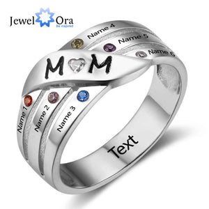 Mom's Gift Personalise Custom Birthstone Ring Engrave Family Name Love 925 Sterling Silver Rings ( JewelOra RI102740 )